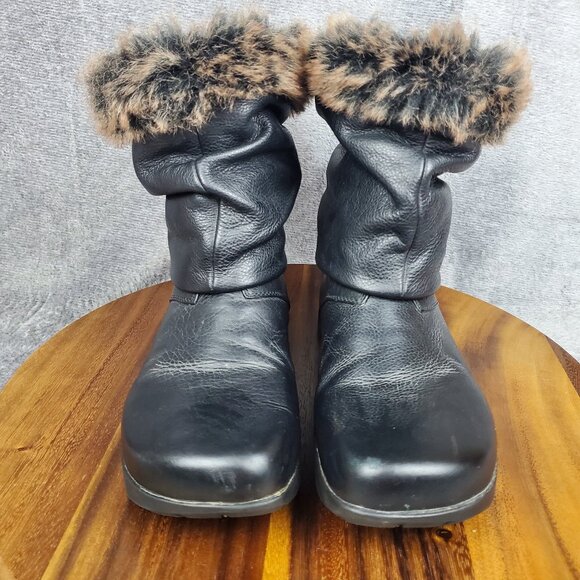 Earth Kalso Boots Women's 6.5 B Black Leather Pull On Faux Fur Comfort Booties - Picture 2 of 10